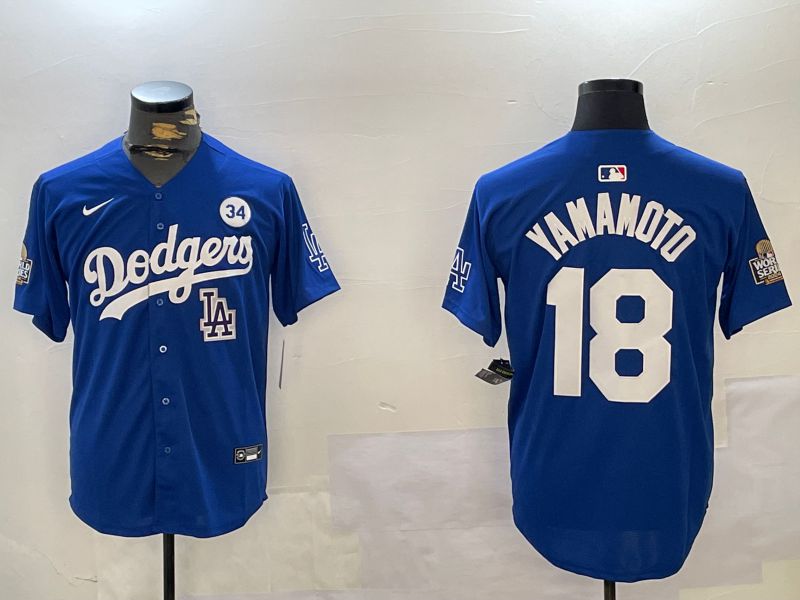 Men Los Angeles Dodgers #18 Yamamoto Blue Game 2024 Nike MLB Jersey style 11214